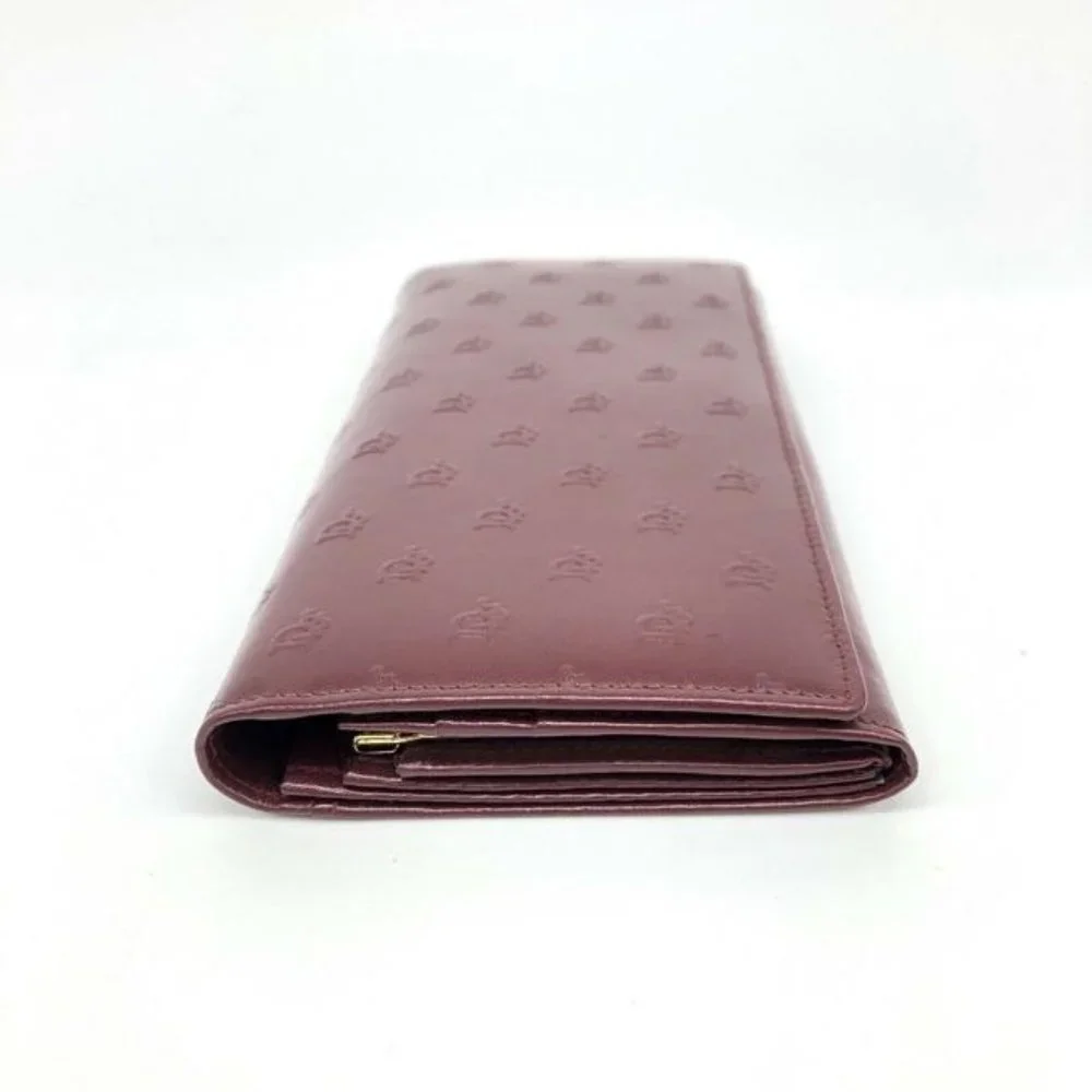 Dior Dark Red Oblique Trotter Print Logo Embossed Leather Wallet